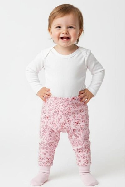 Mother Love %100 Organik Pamuk Kendinden Çoraplı Patikli Kız Bebek Tek Alt De...