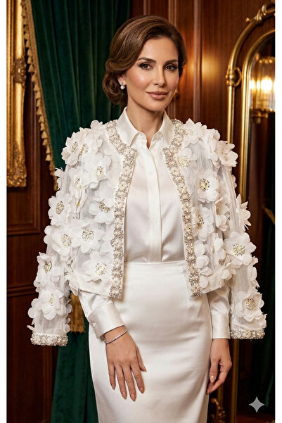 Luma Decor Taş İşlemeli Çiçekli Kadın Şık Ceket