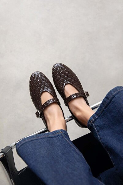 STRASWANS Jun ženski pleteni detalj Koža Baletanke smeđa