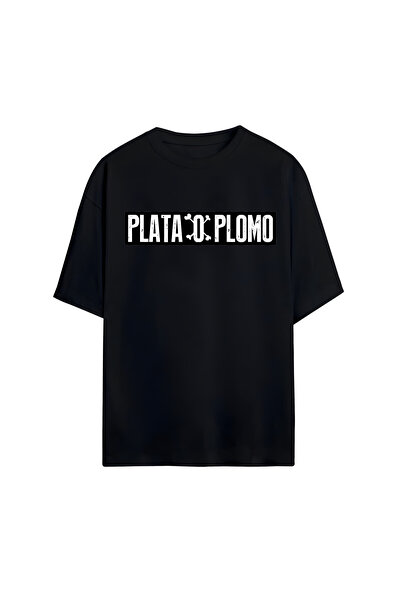 STİL-X Tricou oversize unisex din bumbac 100% cu imprimeu Plata o Plomo