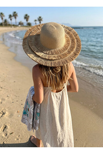 SYT Kadın Geniş Kenar Hasır Şapka-Naturel