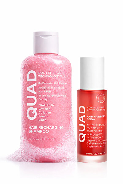 QUAD Unisex Saç Dökülmesine Karşı Şampuan ve Sprey Seti Saç Güçlendirici Bakı...