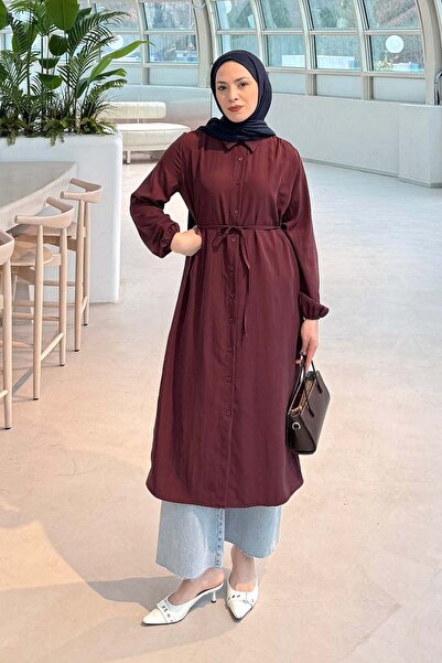 lamelif Cupra Tunic with Tie Detail in Burgundy