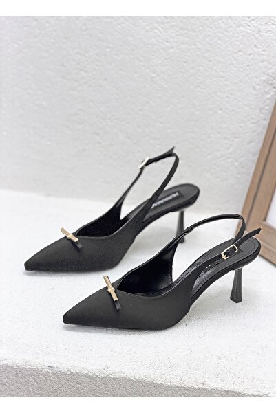 NUR KARACA 1204 Y2718 Metal Bow Detail 8cm İ Stiletto Heel Open Back Stiletto...