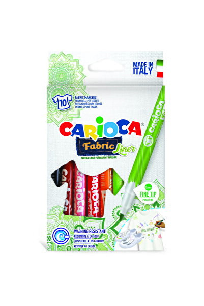 carioca Material textil, vârf fin - 2,6 mm, lavabil, 10 culori/cutie