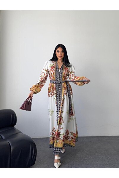 NEW JOURNAL Γυναικείο Καφέ Υφασμάτινο Φόρεμα Άτλας Ολόσωμο με Κουμπιά και Ζών...