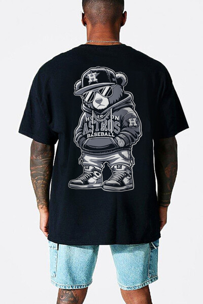 ROCKANDROLL تي شيرت هيب هوب تيدي أسود كبير الحجم للرجال