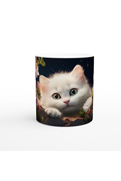 Empressco White Cat with Glowing Eyes in the Night Garden Printed Mug