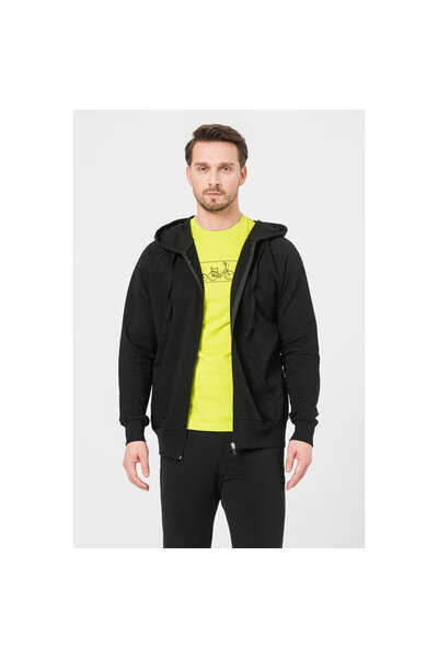 Pegas Casual Cotton Hoodie for Men Black-M