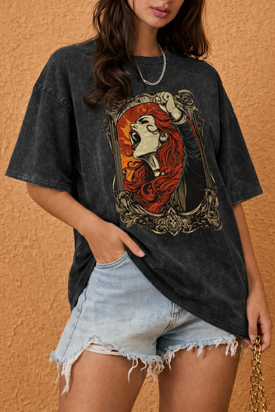 ship master Unisex Vintage Γυναικεία Φιγούρα με τύπωμα Washed oversized T-Shi...