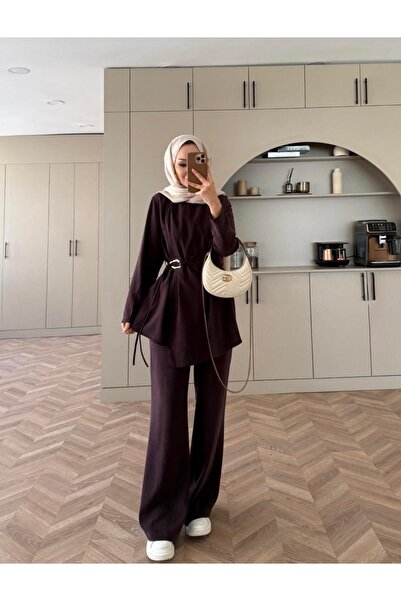 KILIF STORE Neva Pants Gold Belt Piece Double Set