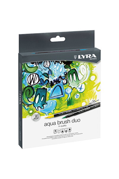LYRA Aqua Brush Duo Markers, 2 tips (brush + 1mm), 24 colors/box