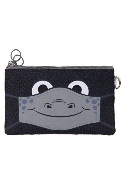 Zipit Double zipper pencil case with textile mask, Face-It Masks - black