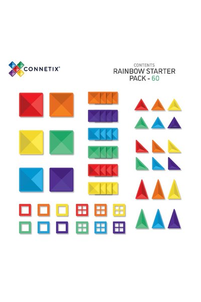 Connetix Set de construcție magnetic, Rainbow Starter Pack, Tiles, 60 piese, 3 ani+