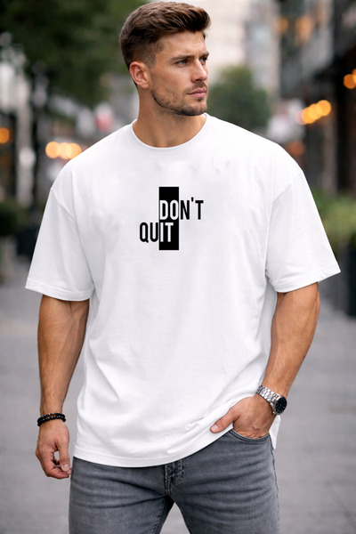 DEEPSENCE Men's White Oversized T-Shirt Dont Quit Logo