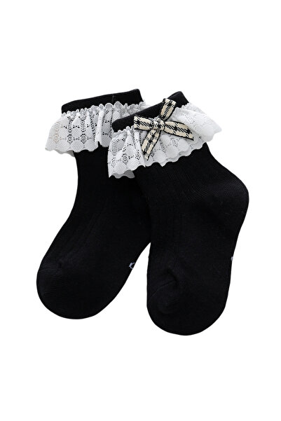 Bidani Classic Black Princess Socks with Floral Lace Trim - 2Y to 10Y