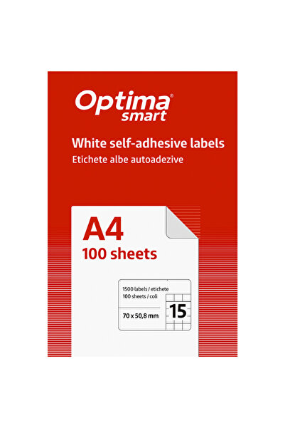 Optima Etichete inteligente autoadezive albe 15/A4, 70 x 50,8 mm, 100 coli/pa...