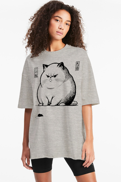 ROCKANDROLL pisică Tricou de damă Mouse supradimensionat gri
