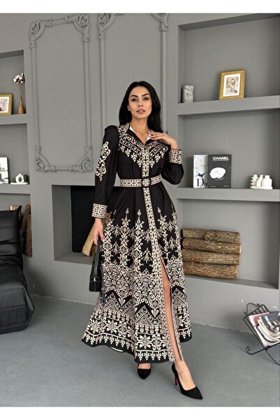 NEW JOURNAL Women's Black Atlas Fabric Full Length Button Detailed Belt Pack ...