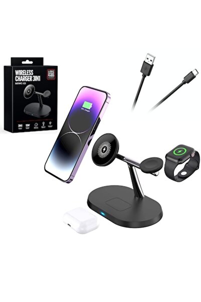 OEM Statie Incarcare Wireless, 3 in 1, 15W, MagSafe, Compatibil iPhone, Air P...