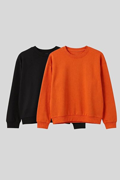 2'li Ekonomik Paket Turuncu-Siyah Unisex Bebek Ve Çocuk Sweatshirt - 1-8 Yaş Arası