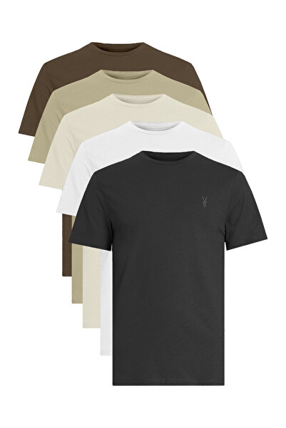 Alvora تي شيرت رجالي 100% قطن ستاندرد فوم بيتشر بيسك ريلاكسد مكون من 5 قطع