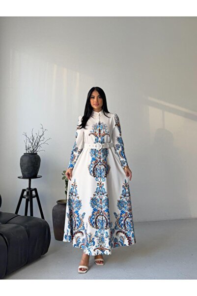 NEW JOURNAL Women's White Atlas Fabric Full Length Buttoned Belt Pack Maxi Dr...