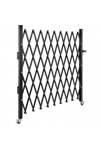 Vivatechnix Poartă pliabilă tip acordeon, oțel, neagră, 2 roți