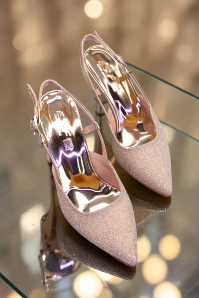 HFKY Kadın Simli Yandan Tokalı Abiye Ayakkabı. Simli Sivri Burun Topuklu Gece...