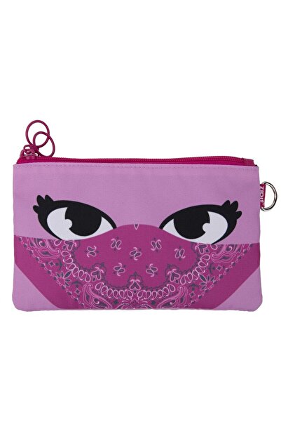 Zipit Double zipper pencil case with textile mask, Face-It Bandit - pink