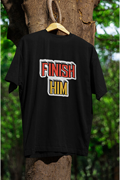 MG Finish Him Printed Cycling Collar Pa Cotton Ov Oversized Alip Short Sleeve...