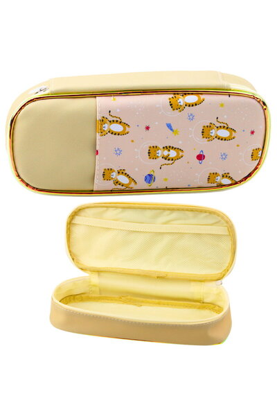 LEAN School Pencil Case Space Tigers Kit Beige 24cm