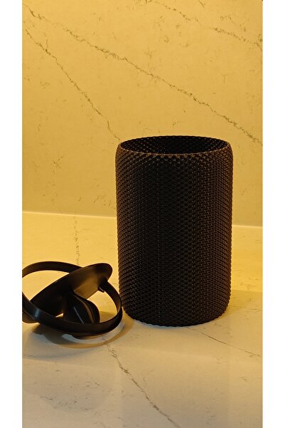 NESLİDEKOR Modern Geometrik Dokulu Masaüstü Çöp Kovası - 18 cm Siyah