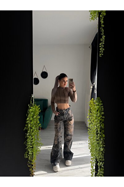 by SLA boutique Blugi Dama Wide Leg Print – Talie Înaltă, Stil Streetwear