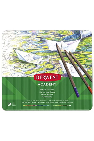 Derwent Creioane acuarelă Academy, cutie metalică, set 24 buc., culori asortate