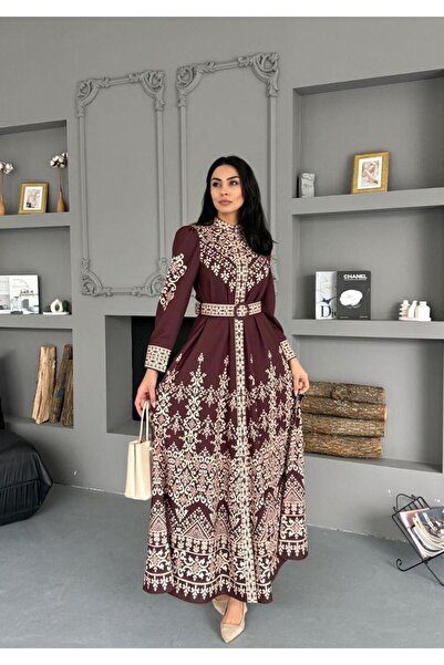 NEW JOURNAL Women's Brown Atlas Fabric Full Length Button Detailed Belt Pack ...