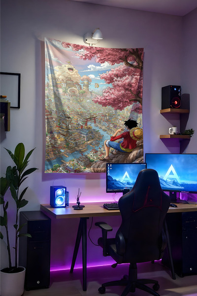 Halura Luffy One Piece Anime Duvar Örtüsü– Kaliteli Kumaş, Gamer Oda Dekoru T...