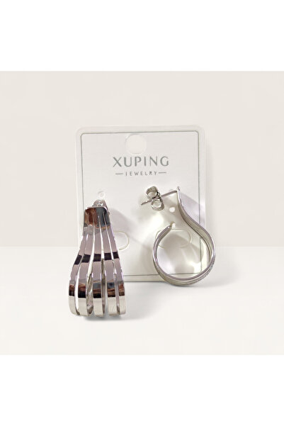 Güler Yüzlü Silver أقراط XUPING بطول 3 سم على شكل حلقات بيضاء