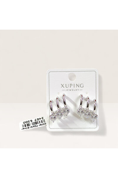 Güler Yüzlü Silver أقراط XUPING على شكل حلقة ثلاثية على شكل قلب باللون الأبيض