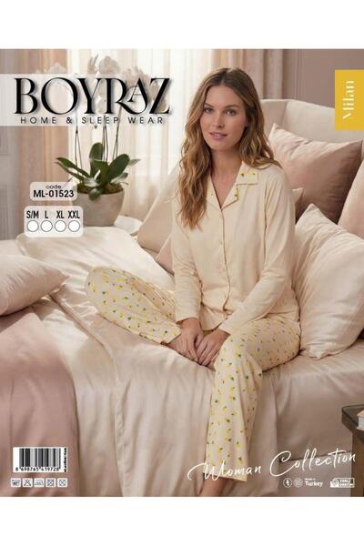 BEYAZTOPTAN Λευκό Γυναικείο Σετ Πιτζάμες με Μακριά Μανίκια Με σχέδιο - Σετ Βα...