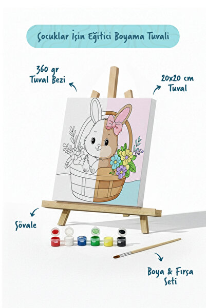 Tabdiko Sepette Tavşan Temalı Çocuk Boyama Tuvali – Şövaleli Eğitici Boyama S...
