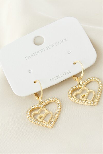 Bijuteri Net Heart Stone Metal Earrings