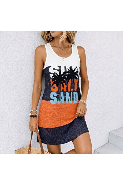 HYEM Women's Suspender Round Neck Multi-Color Short Single Jersey Dress