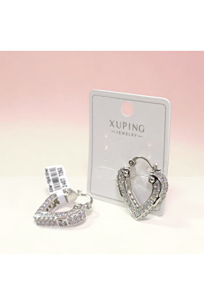 Güler Yüzlü Silver أقراط XUPING على شكل قلب مرصعة بالحجر مقاس 14 مم باللون ال...