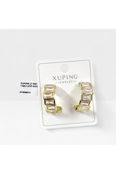 Güler Yüzlü Silver أقراط ذهبية من XUPING مقاس 17 مم مرصعة بأحجار الباجيت