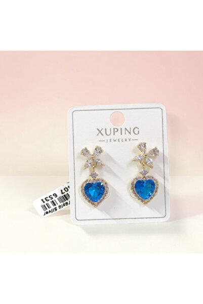 Güler Yüzlü Silver أقراط XUPING مقاس 24 مم على شكل قلب أزرق مطلي بالذهب