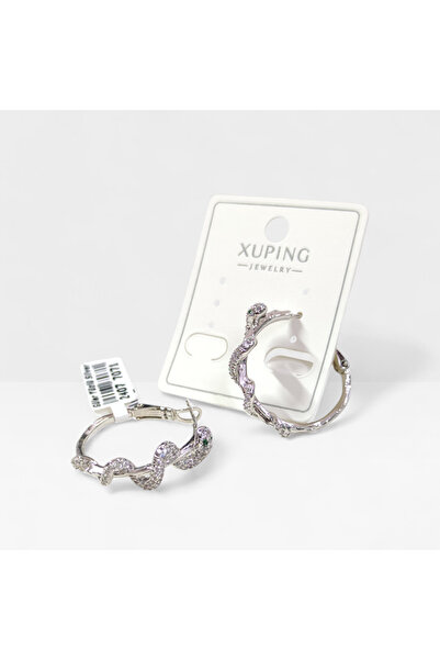 Güler Yüzlü Silver XUPING 22 ملم أقراط على شكل ثعبان باللون الأبيض