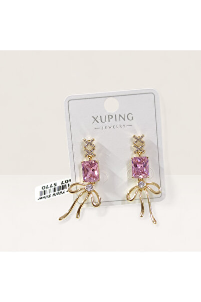 Güler Yüzlü Silver Xuping Pink Baguette Bow Earrings Gold