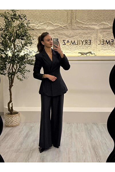 EMEL ERYILMAZ Antrasit Payet İşlemeli Takım Premium