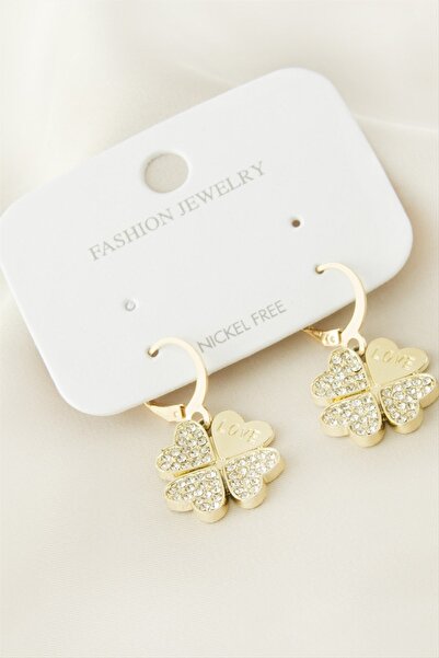 Bijuteri Net Clover Stone Metal Earrings